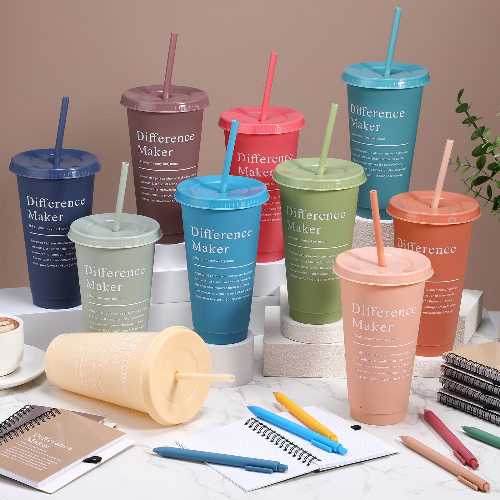 Marspark 20 Sets Difference Maker Gifts for Women Men, Employee Appreciation Gifts Bulk Inspirational Thank You Cup Motivational Notebooks with Pen for Team Teacher Coworker Office (Natural Color)