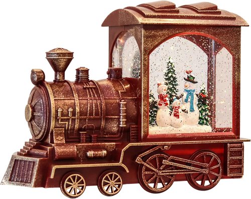 Eldnacele Singing Christmas Train Snow Globe - Lighted Battery-Operated Snowman Lantern for Festive Decor