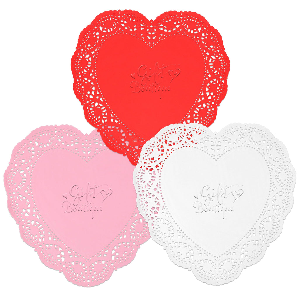 100 Pcs 12 Inch Valentine Heart Doilies Cutouts Paper Lace Doily Red Craft Gift Set for Table Party Decorations