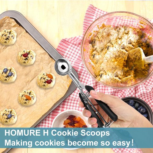HOMURE Cookie Scoop Set - 3-Piece Stainless Steel Scoops with Non-Slip Grip for Baking & Ice Cream