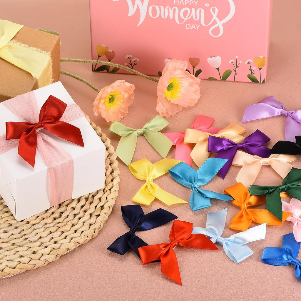 MECCANIXITY Mini Satin Ribbon Bows - 100 Pcs 2.5" Sky Blue Fabric Flowers for DIY Crafts & Parties