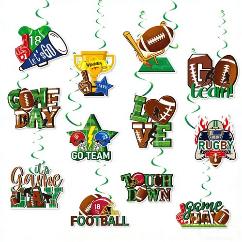 MABROUC 39PCS Football Party Decorations Kit, Tailgate & Football Birthday Party Game Day Supplies with TOUCH DOWN&GO TEAM Banner adn Swirl Streamers