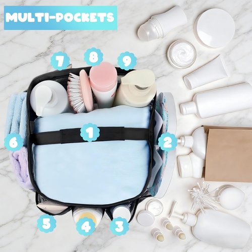 Attmu Mesh Shower Caddy - Portable College Dorm Essentials with 8 Pockets | Quick Dry Hanging Bag