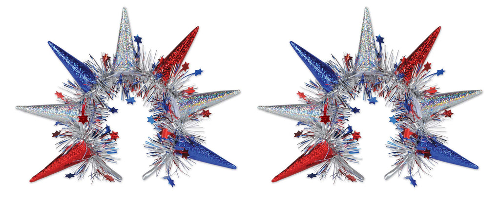 Beistle New York Statue Of Liberty Tiara Headbands 2 Piece Patriotic Headwear 4th Of July Decorations Labor Day Costume Accessories, Red/Blue/Silver