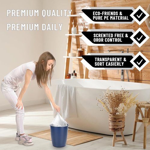 220 Counts Small Trash Bags - Durable 4 Gallon Garbage Bags | Flexible, Unscented & Easy Tear