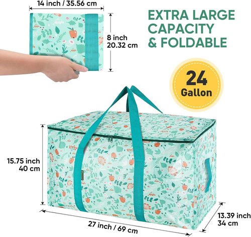 BALEINE Oversized Moving Bags - Heavy-Duty Storage Totes with Reinforced Handles | 4-Pack, Spring Stroll