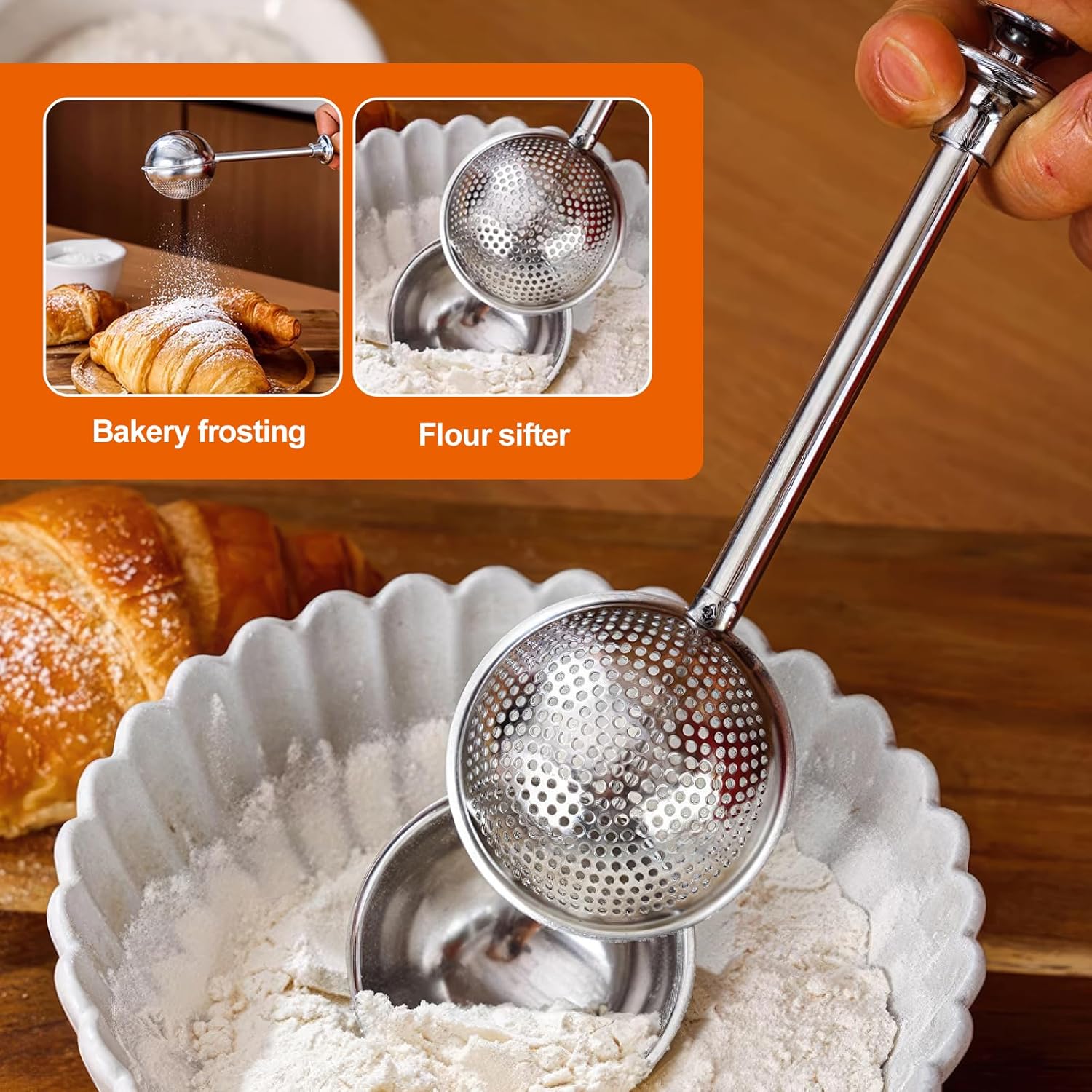 Powdered Sugar Shaker by [Brand Name] - One-Handed Operation Stainless Steel Dispenser for Flour & Spices