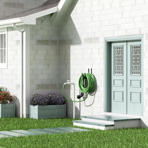 Garden Hose Holder - Durable Aluminum Wall-Mounted Hose Hanger with 4 Hooks for Outdoor Use