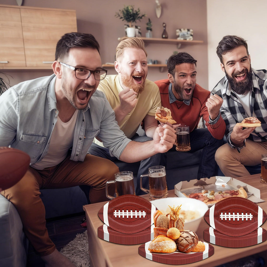 FIPOLLI 50 PCS Football Plates, 10 x 6.3 inch Football Shaped Disposable Paper Plates, Touchdown Party Plate for Tailgate Footballs Birthday Game day Party Decorations Table Decor
