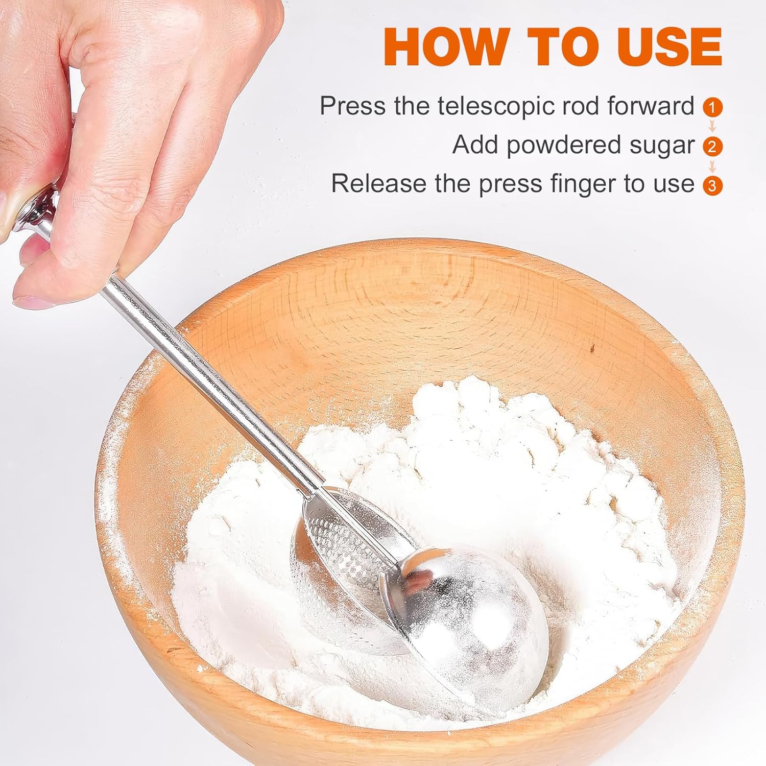 Powdered Sugar Shaker by [Brand Name] - One-Handed Operation Stainless Steel Dispenser for Flour & Spices