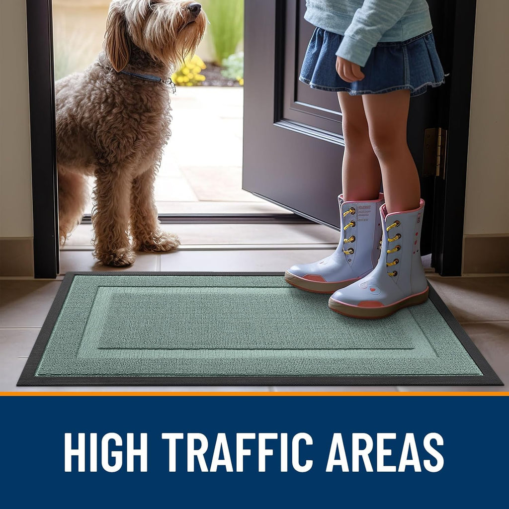OLANLY Waterproof Front Door Mat - All-Season, Sturdy Natural Rubber, Easy Clean | 71x23, Grayish Green