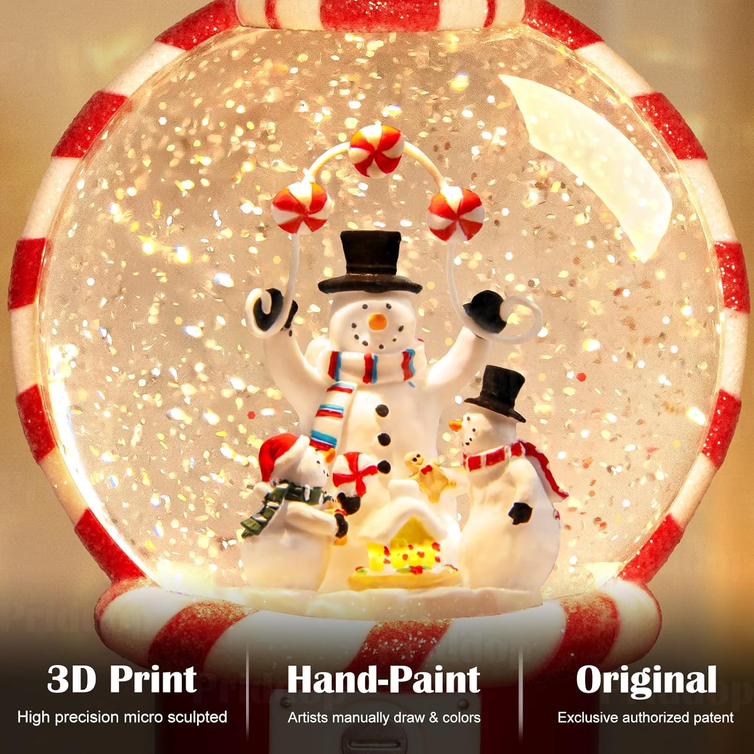 Priddop Snowman Snow Globe | Musical Christmas Decoration - 7.8 Inch USB/Battery Operated Glitter Gift