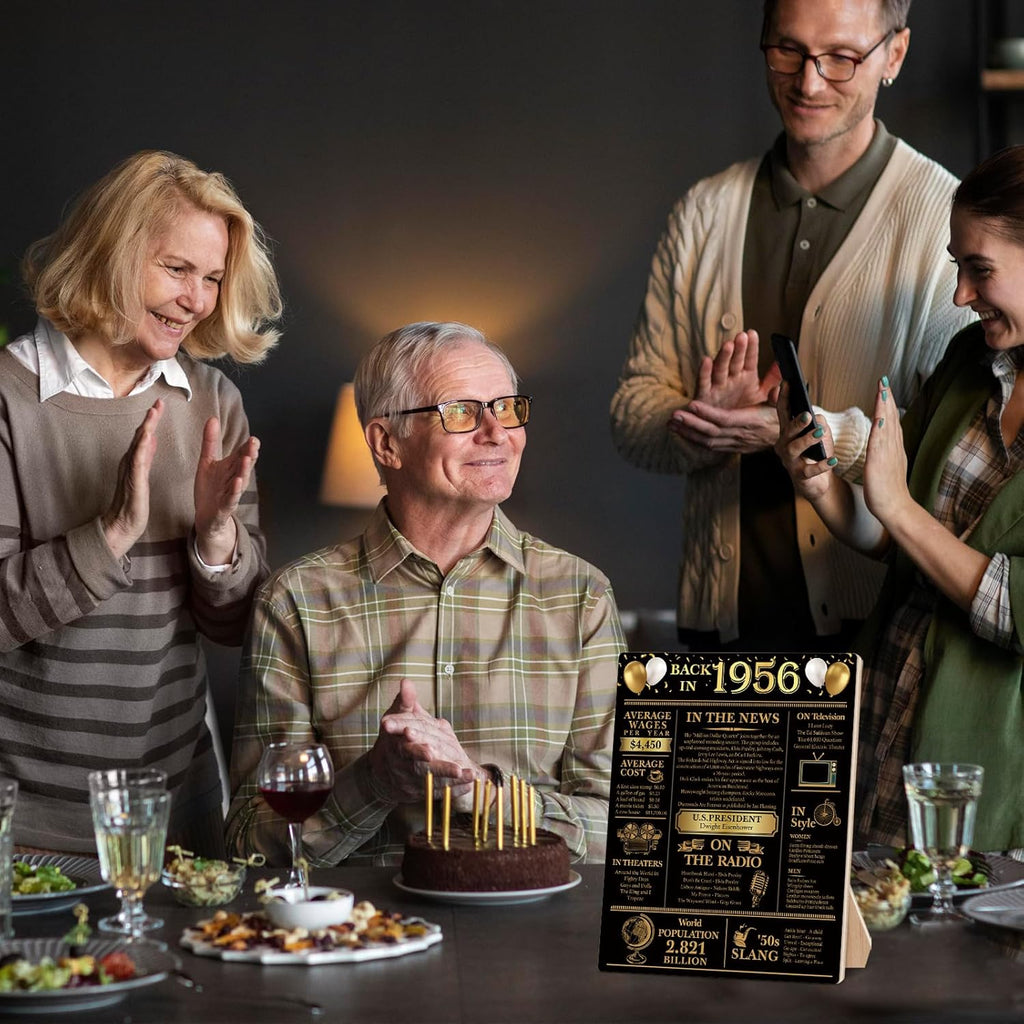 Back in 1956 | 70th Birthday Party Decorations - Black and Gold Wooden Sign & Table Favors
