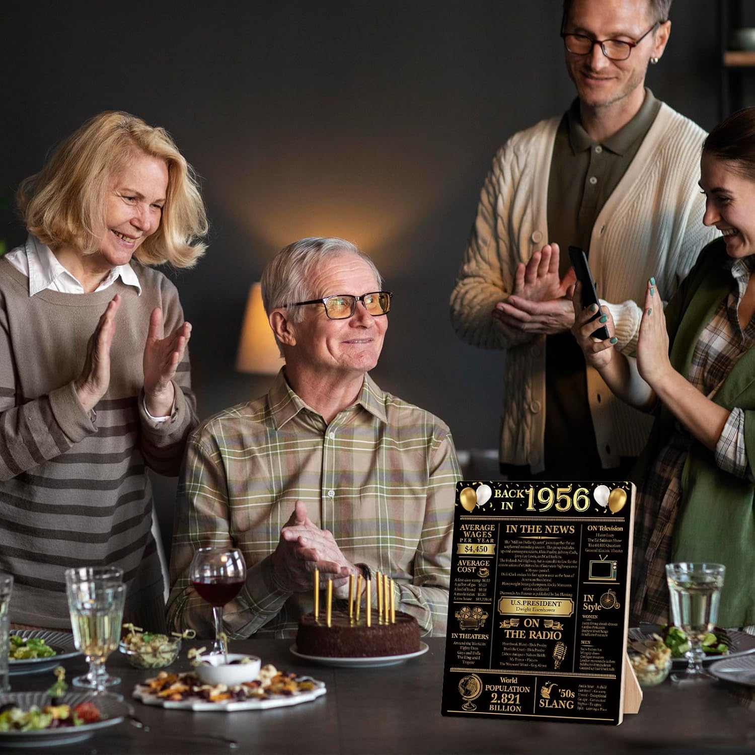 Back in 1956 | 70th Birthday Party Decorations - Black and Gold Wooden Sign & Table Favors