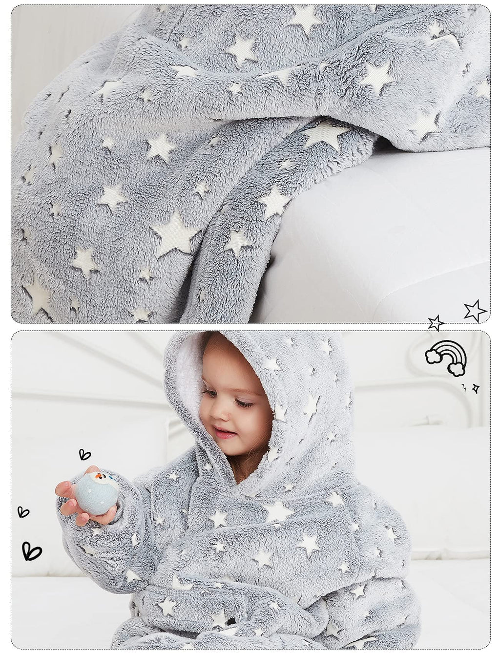 KFUBUO Wearable Blanket Hoodie for Kids Toddlers Sherpa Blanket Sweatshirt With Pocket Cute Hoodies 2-6 Year Old Girl Boy Birthday Gifts