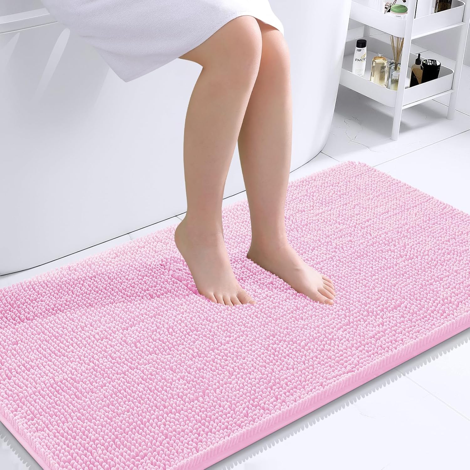 OLANLY Bathroom Runner Rugs - Extra Soft Chenille Bath Mats | Quick Dry, Machine Washable, 44x24, Pink
