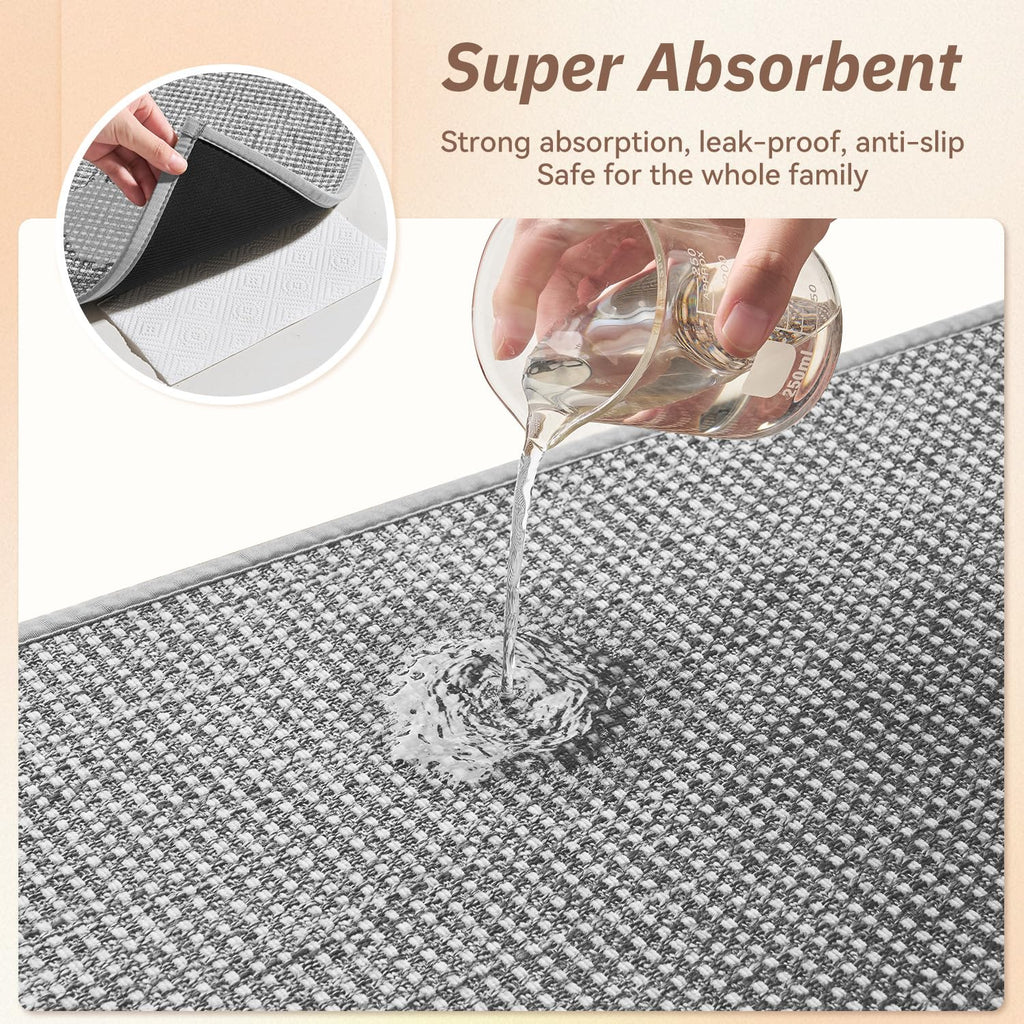PADOOR Kitchen-Rugs Non Slip Washable, Kitchen-Mats for Floor Super Absorbent Kitchen Floor Mat, Rubber Backing Kitchen-Runner Rug, Comfort Standing Mats in Front of Sink 20"x47" Grey