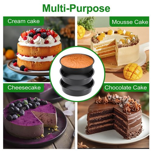 8 Inch Cake Pan, Premium Round Cake Pans Set of 3, Durable Circle Cake Pan with 100 Pieces Parchment Paper, Non-Toxic & Healthy Deep Cake Baking Pans Tins for Birthday Christmas, Dishwasher Safe