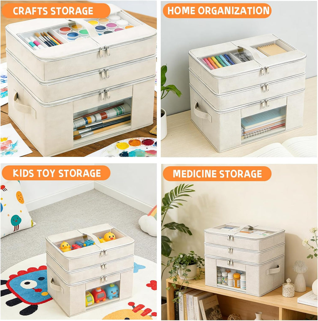 Skiennix 3-Tier Medicine Cabinet Organizer - Foldable Fabric Storage Box with Clear Cover & Handle | Ideal for Home & Travel