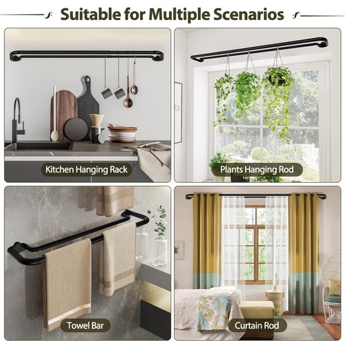 Double Curtain Rods 32 to 58 Inches, HOTOZON Blackout Double Curtain Rods for Windows 20 to 54 Inches (1.6-4.5 ft), 6/8 Inches Wrap Around Room Darkening Telescoping Drapery Rod, Black