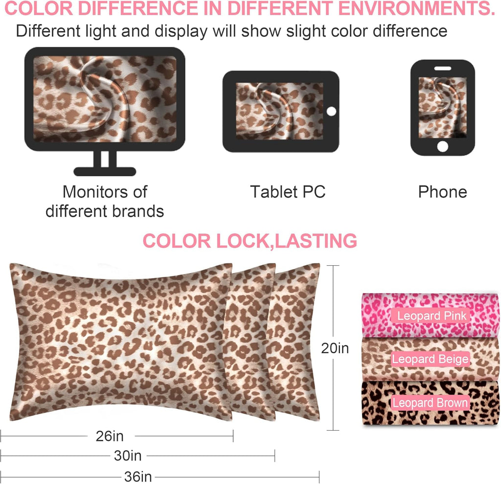 Skiennix Mulberry Silk Pillowcases - King Size 2-Pack with Hidden Zipper | Soft, Breathable Cooling for Hair & Skin - Leopard Beige