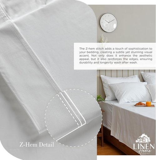 Linen Home 100% Cotton Percale Queen Sheets Set - Crisp White, Deep Pocket, 4-Piece Bedding Essentials