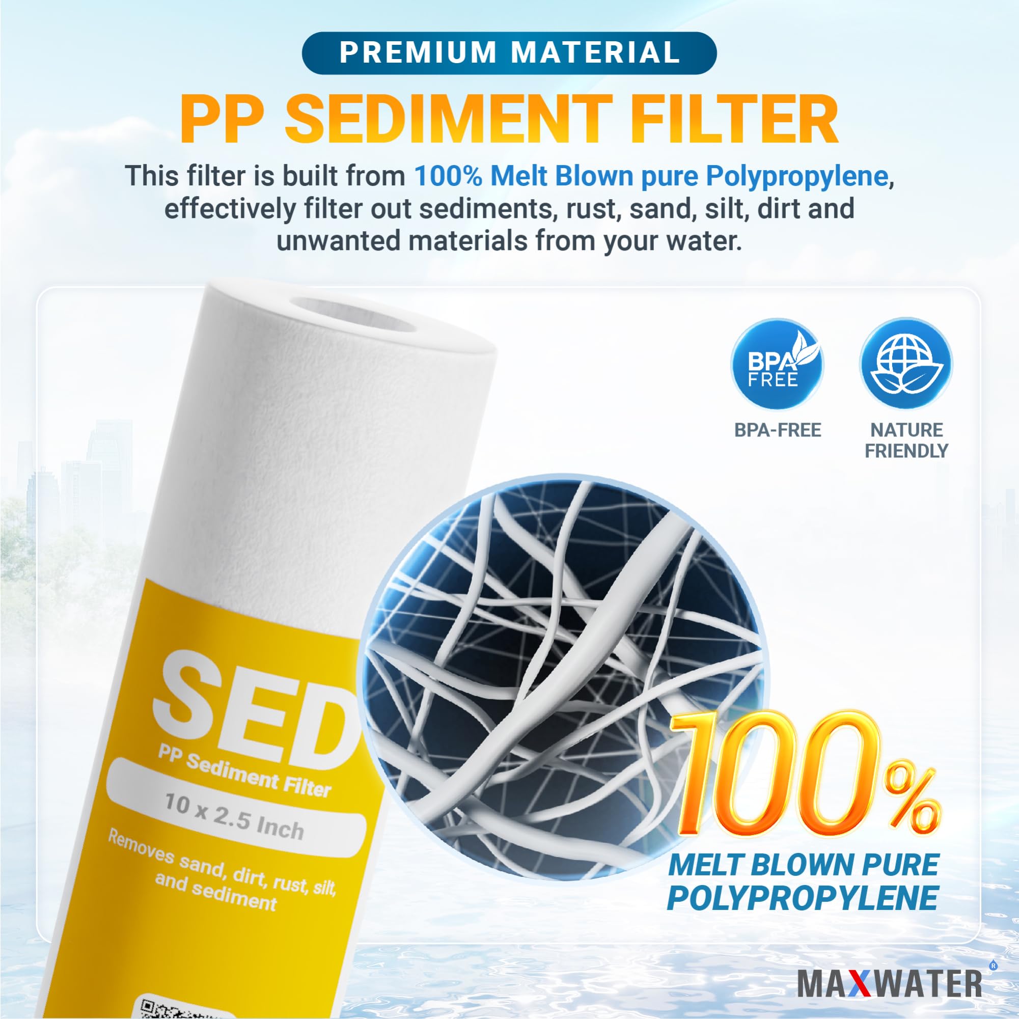 Max Water 1 Micron 10 x 2.5 Sediment Filter Cartridge Replacement for Reverse Osmosis and Whole House Water Filter, Compatible with Well Water Filters - P5, AP110, WHKF-GD05, WFPFC5002 (25 Pack)
