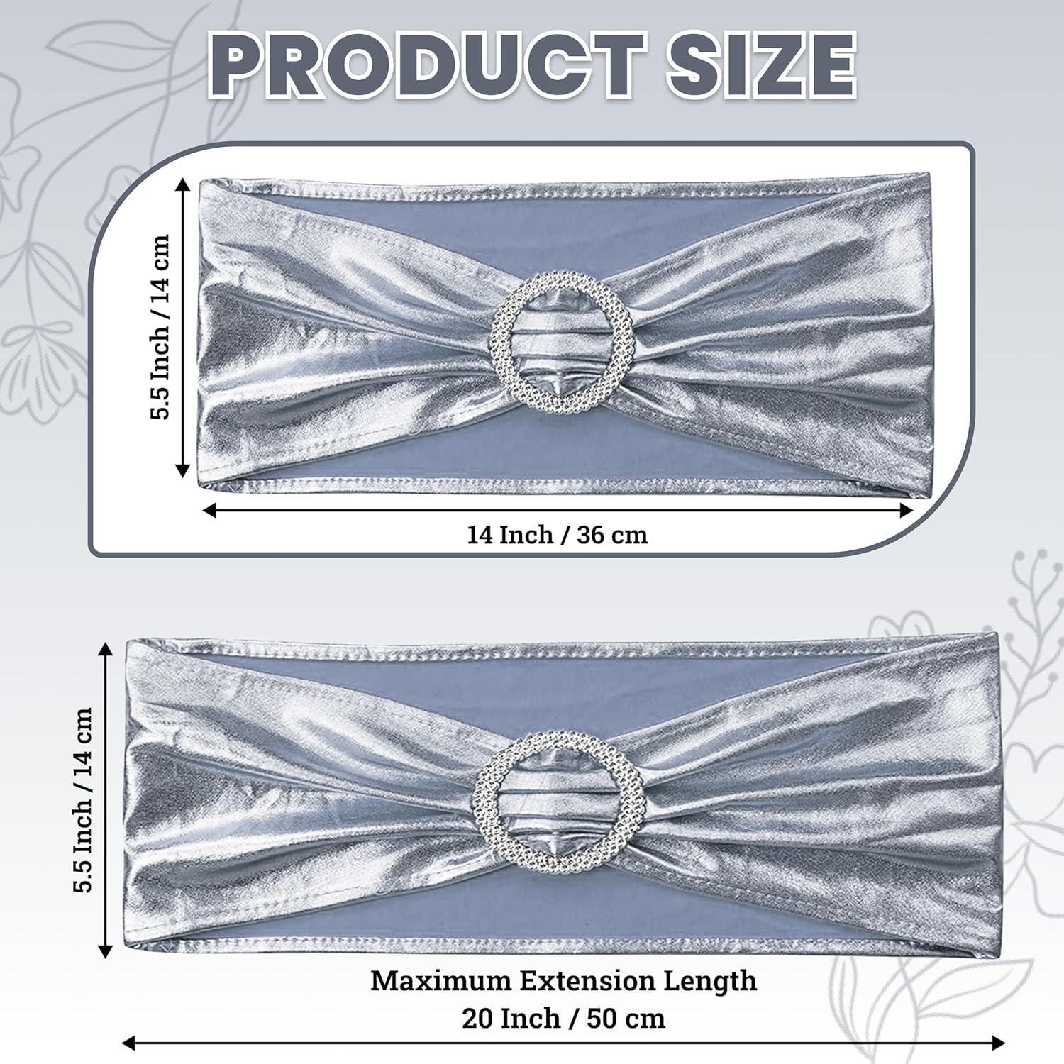 MDS Spandex Foil Chair Sashes - Universal Elastic Stretch Bands with Buckle for Weddings | Metallic Silver, Pack of 50