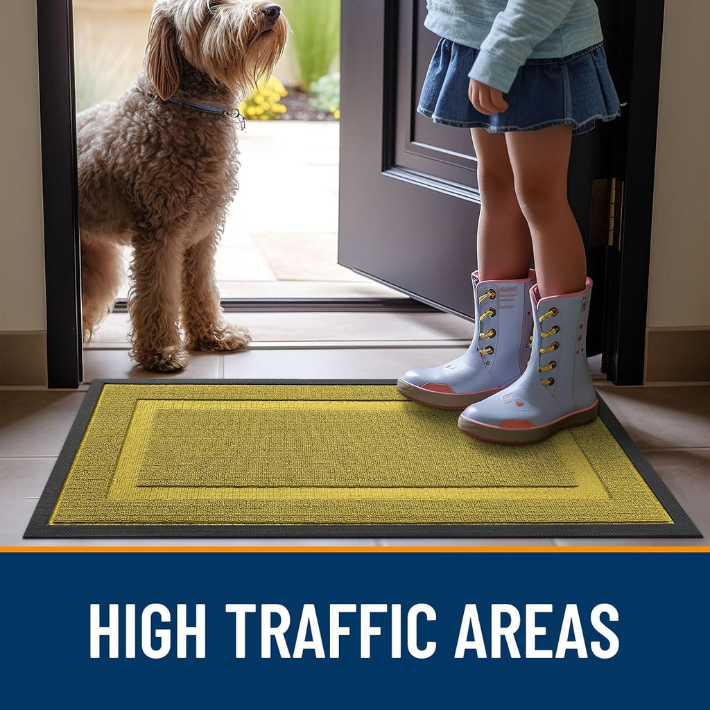 OLANLY Waterproof Front Door Mat - All-Season Indoor/Outdoor Doormat | Sturdy Natural Rubber, 29.5x17, Lime Green
