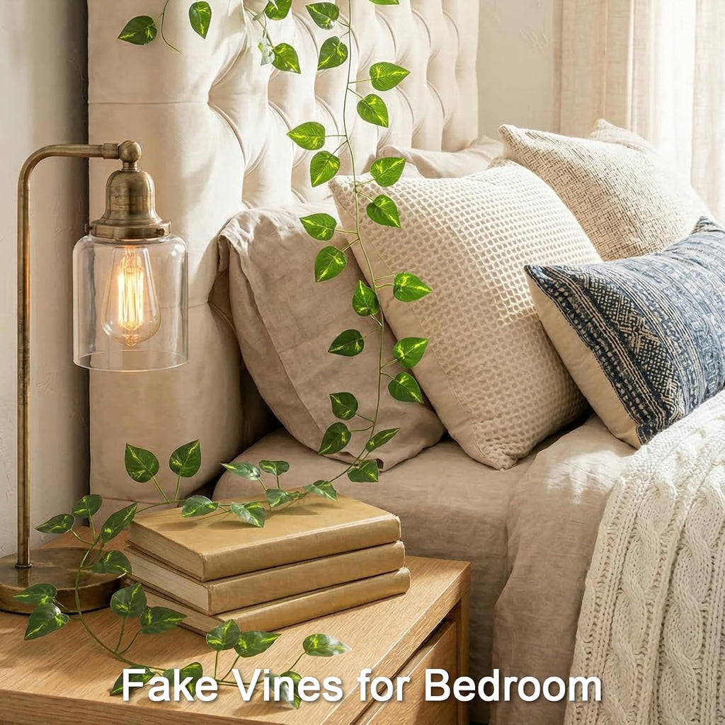 Suddus Artificial Pothos Vines with Battery-Operated Fairy Lights - Perfect for Bedroom, Garden, and Events