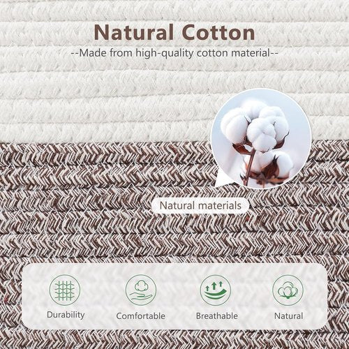 ECDYQXVU Cotton Rope Basket - Woven Storage Baskets with Handles | 15x10x9 Inch | White & Brown 2 Pack