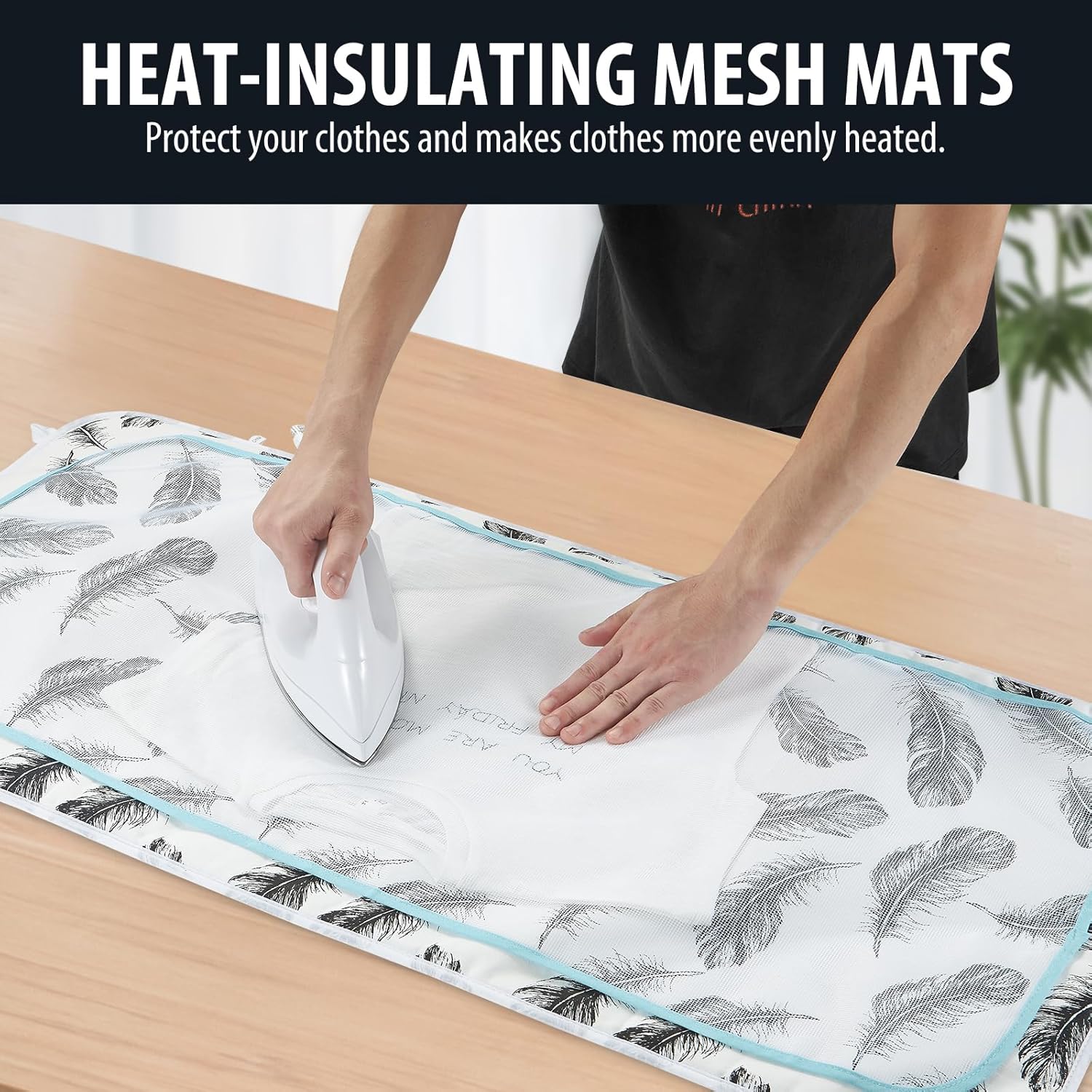 Seiritex Ironing Mat - Portable 5-in-1 Ironing Pad | 39.4 x 18.9 Inch Black Feather Design