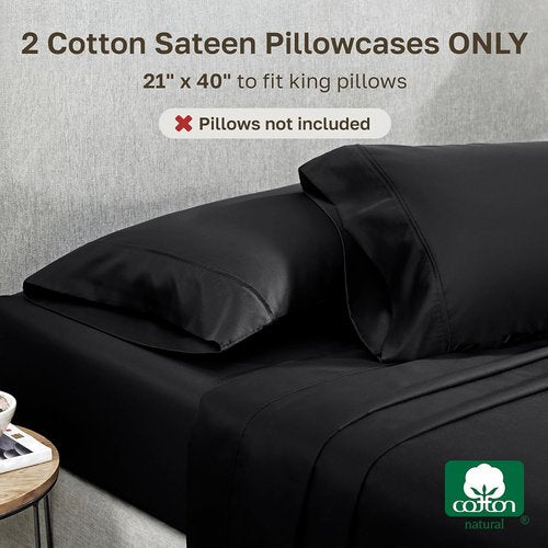 California Design Den King Size Pillowcase Set - 400 Thread Count, 100% Cotton Sateen, Soft & Breathable | Black