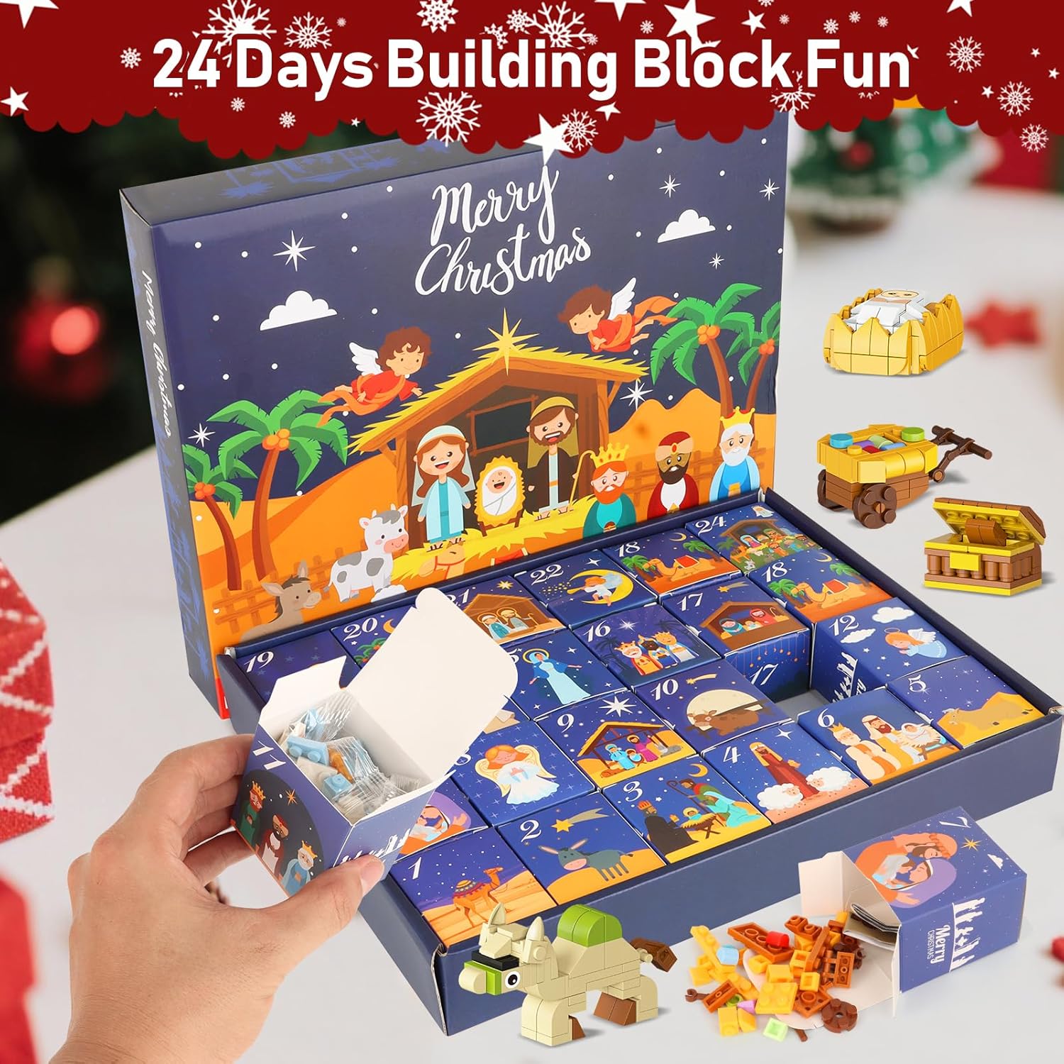 Nativity Building Blocks Advent Calendar 2025 - 24 Days of Christmas Countdown STEM Toy for All Ages