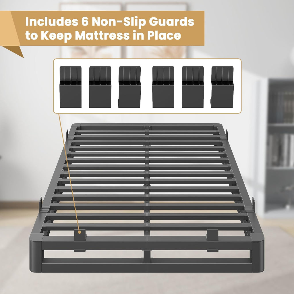 Skiennix 6-Inch Queen Bed Frame - Squeak-Free U-Slot Design with Heavy-Duty Steel Support | Black