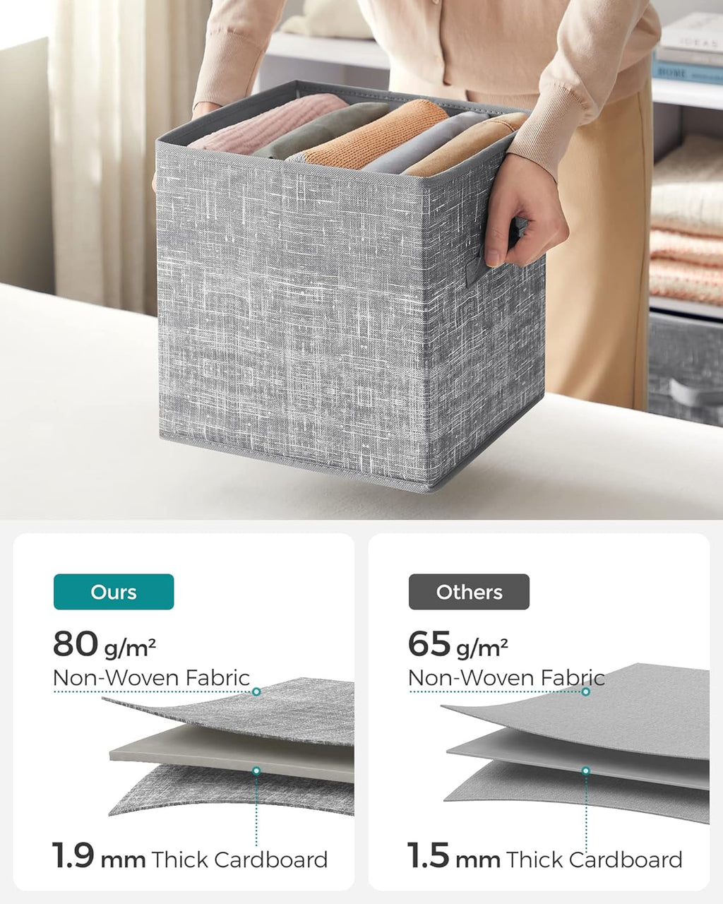 SONGMICS Storage Cubes - 11.8-Inch Foldable Non-Woven Fabric Bins with Double Handles | Set of 6 in Cattail Gray