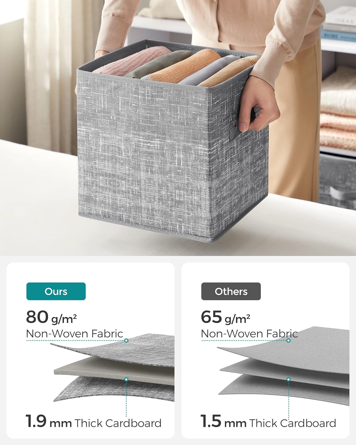 SONGMICS Storage Cubes - 11.8-Inch Foldable Non-Woven Fabric Bins with Double Handles | Set of 6 in Cattail Gray