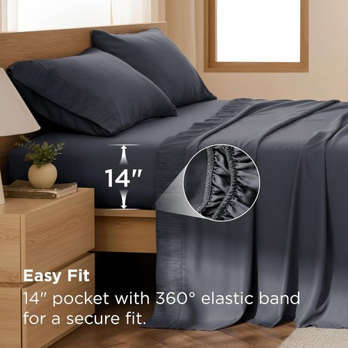 Bedsure Twin Sheets Set - Soft & Breathable 3-Piece Twin Bedding - Cooling Hotel Luxury - Dark Grey