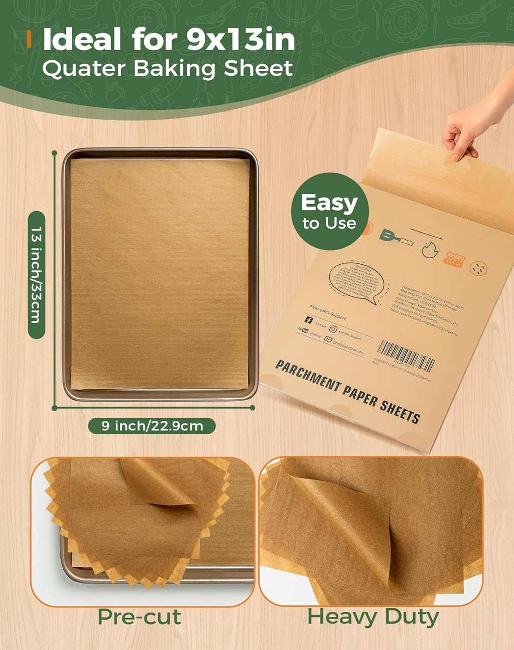 Unbleached Parchment Paper Sheets by [Brand Name] - Non-Stick Baking Paper for Oven & Air Fryer | 100 Precut 9x13 Sheets
