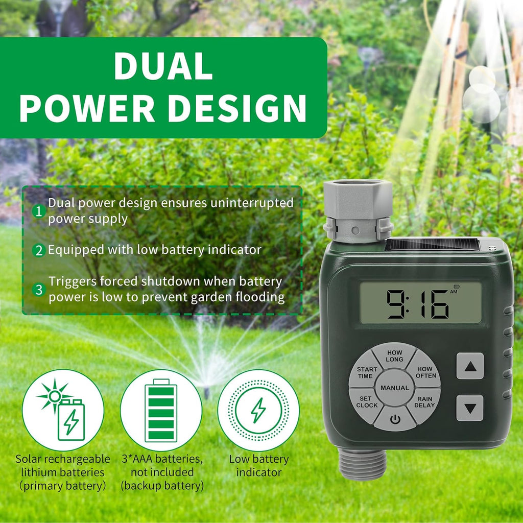 Zuomeng Hose Timer - Smart Irrigation Controller with Leak-Proof Design | Dual Power System, Green
