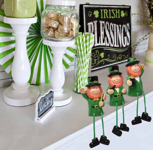 Gift Boutique St. Patrick's Day Leprechaun Figurines - Set of 3 Resin Shelf Sitters for Festive Decor