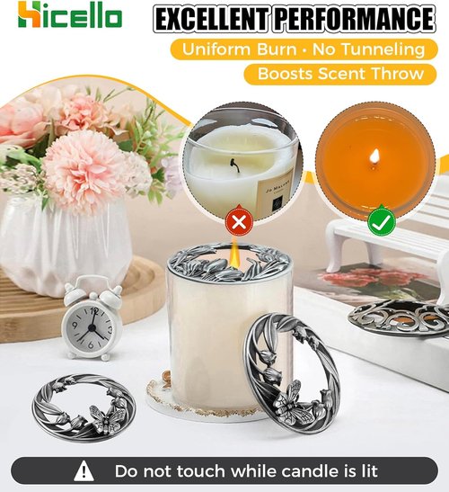 Floral Candle Toppers - Set of 3 Silver Metal Covers with Tulip, Bauhinia & 3D Butterfly Design | Fits 80mm Jars