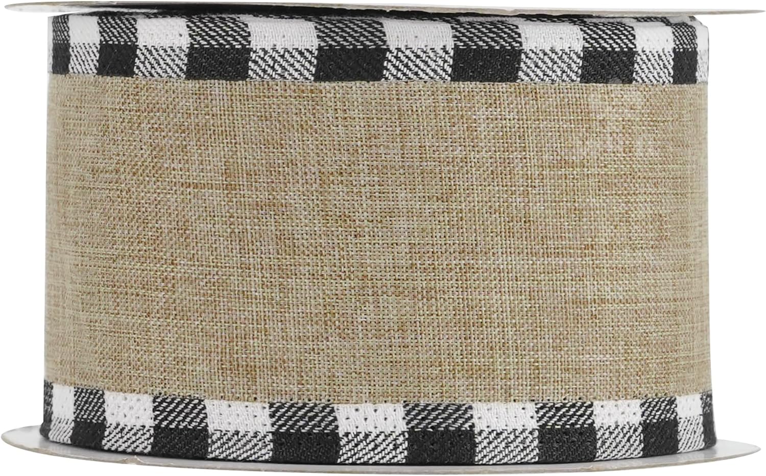MEEDEE Burlap Christmas Ribbon - Wired 2.5 Inch Plaid with Black & White Edging | 10 Yards for Trees & Wreaths