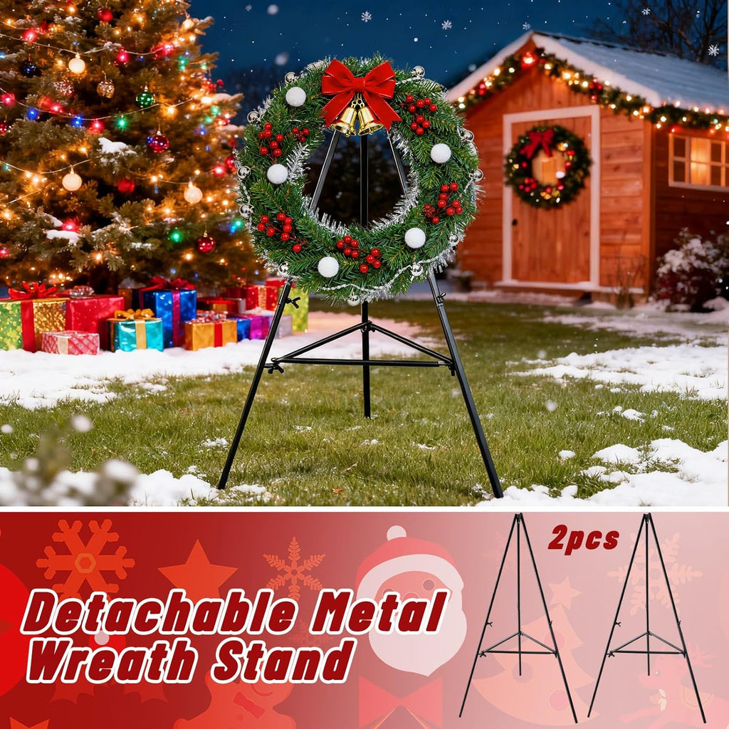 Skiennix Christmas Metal Wreath Stand Holder - Detachable Design for Indoor/Outdoor Use | 2 Pcs Set