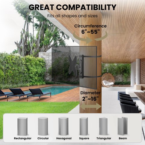 ZeboZap ZZTVS2022 DIY NO Drill Swivel Gazebo TV Mount | Patio | Pergola | Square Post | Holds 33lbs | Fits 23"-50" TVs | Weatherproof | Black
