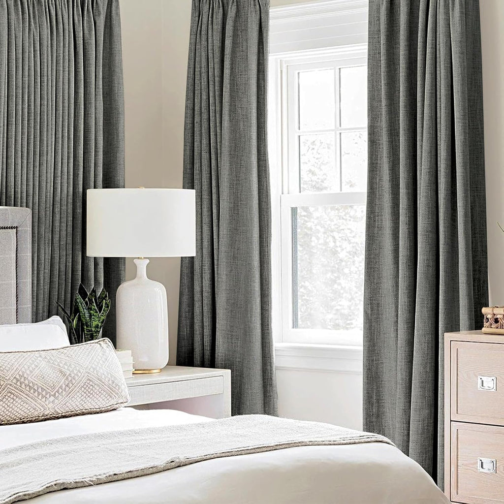 MIULEE Blackout Curtains - 100% Thermal Insulated Dark Grey Linen Texture Drapes | 52x96 Inch (2 Panels)