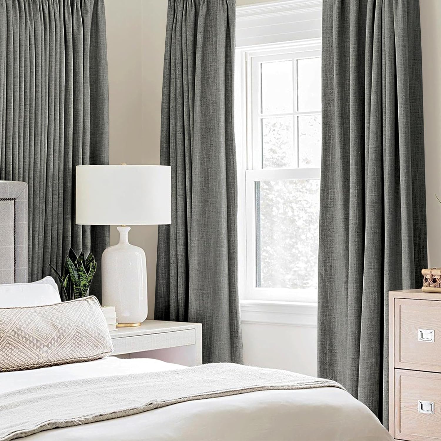 MIULEE Blackout Curtains - 100% Thermal Insulated Dark Grey Linen Texture Drapes | 52x45 Inch (2 Panels)