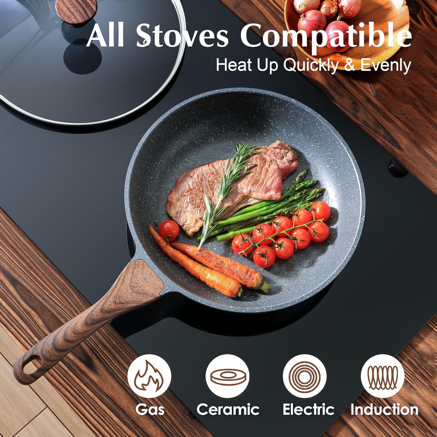 SENSARTE Nonstick Frying Pan Skillet with Lid - PFOA Free 8-Inch & 4.5QT Stock Pot | Induction Compatible
