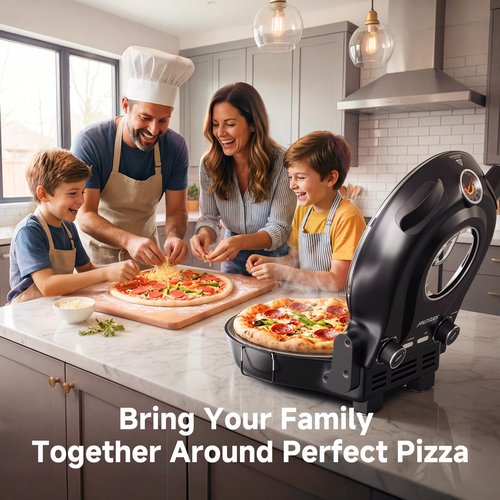 SENSCHEF 12 Inch CrustyBake Electric Pizza Oven – 800°F Indoor Countertop Cooker, Glazed Ceramic Stone for Crispy Crust, Dual Heat Control, 5-Min Pizzeria Pizza, Tools & Recipe Book Included