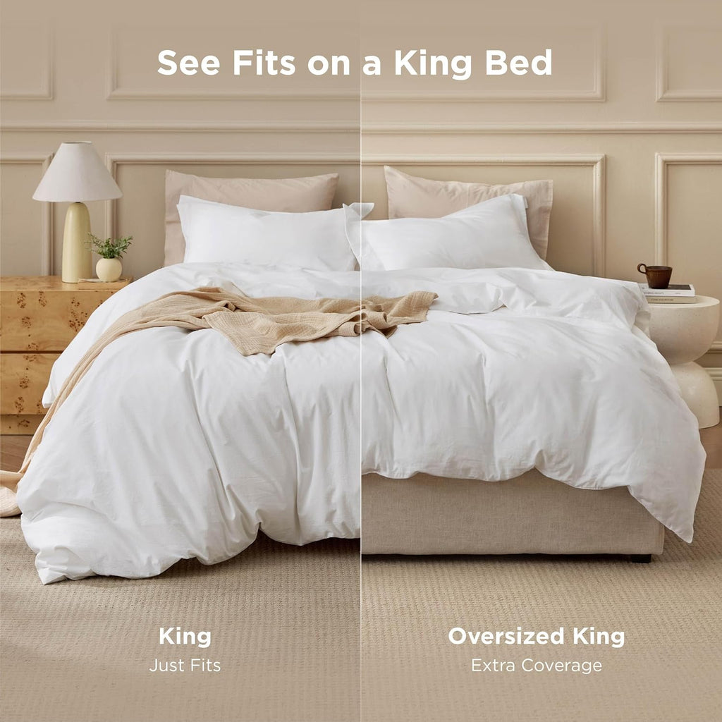 Bedsure 100% Washed Cotton Duvet Cover - King Size Natural White Minimalist Bedding Set | Soft & Comfortable All-Season Comforter Cover (104"x90")